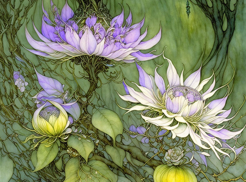 Fantastical Purple Flowers and Greenery with Delicate Details