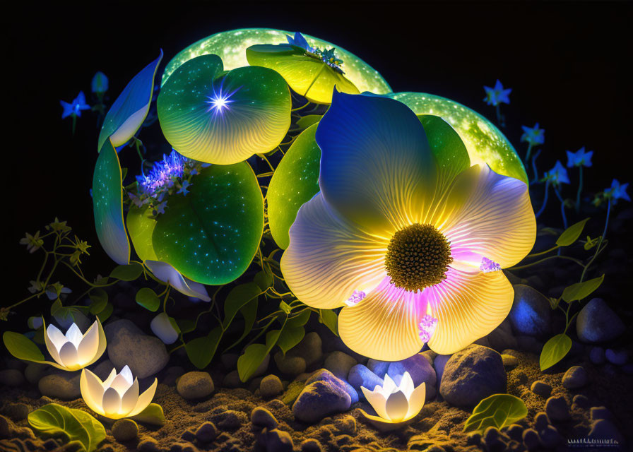 Glowing Fantasy Flowers in Dark Setting