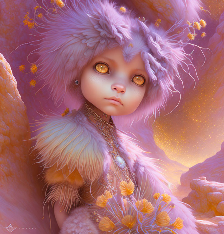 Fantasy Artwork Featuring Character with Large Eyes and Purple Ears