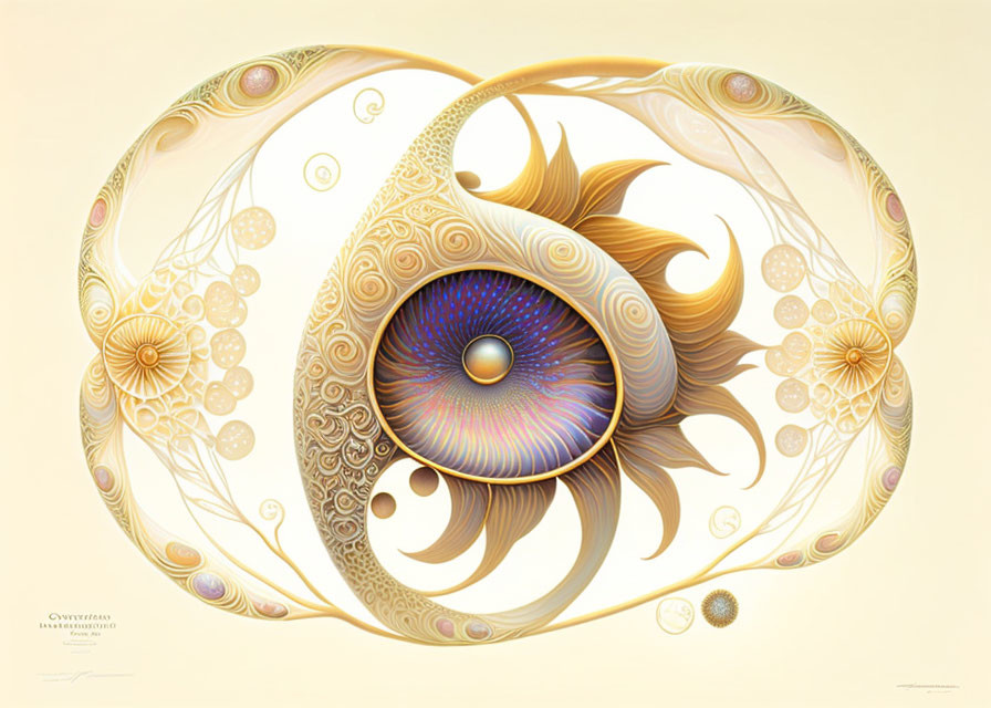 Detailed abstract eye illustration with ornate swirl patterns and organic shapes in warm tones