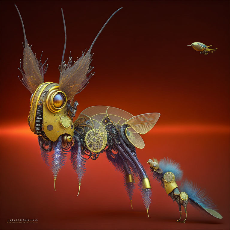 Digital Artwork: Mechanical Insects with Delicate Wings and Gears