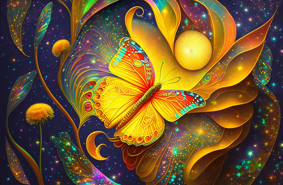 Colorful Butterfly Artwork with Intricate Patterns and Fantasy Elements