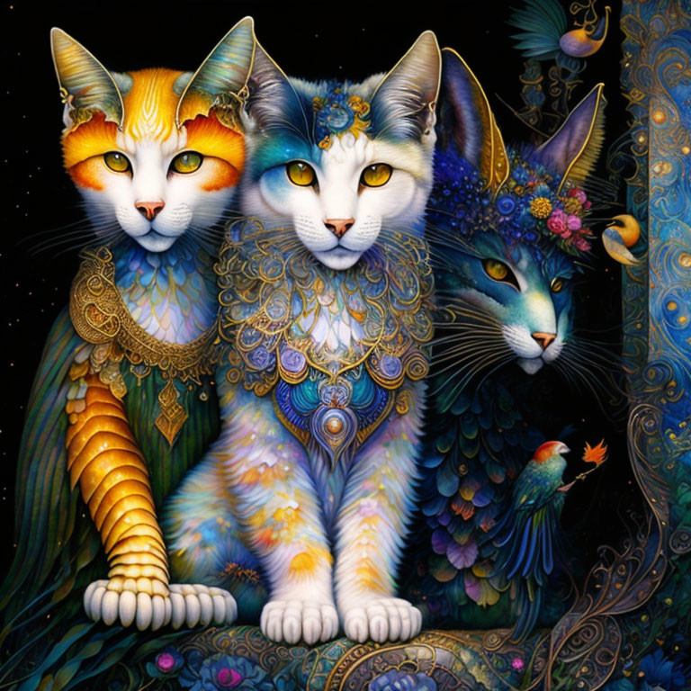 Colorful Fantasy Cats in Cosmic Setting