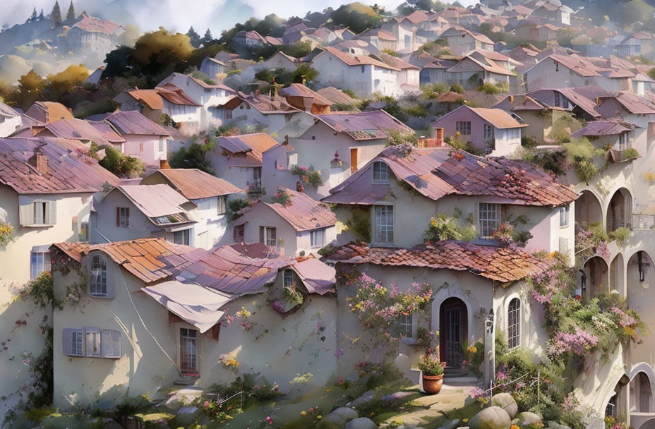 Terracotta-roofed houses in a quaint hillside village