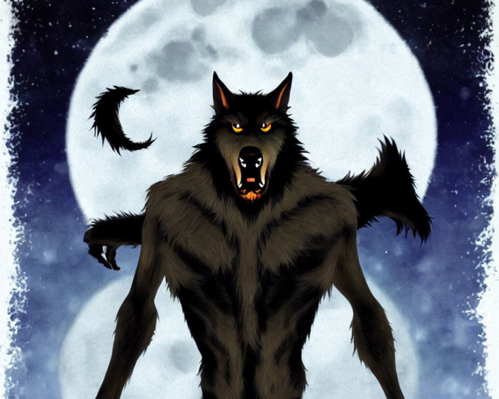 Menacing werewolf illustration under full moon