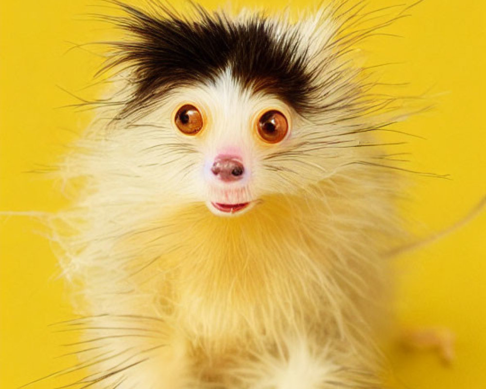 Black and White Fluffy Animal on Yellow Background