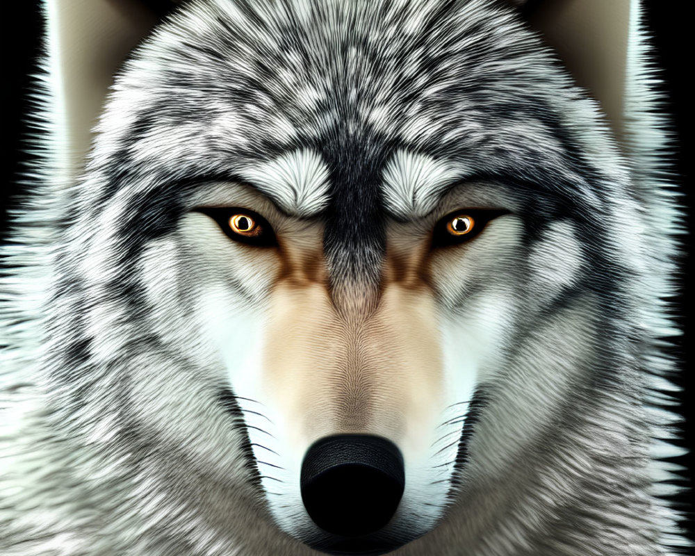 Detailed Close-up of Grey and White Wolf with Yellow Eyes