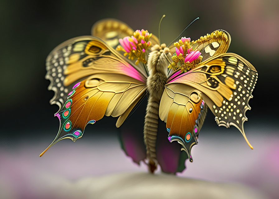 Colorful Butterfly with Intricate Patterns Perched on Flower