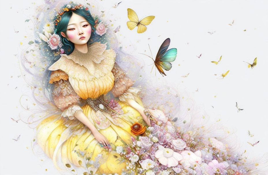 Colorful Butterfly Fantasy Female Character Illustration