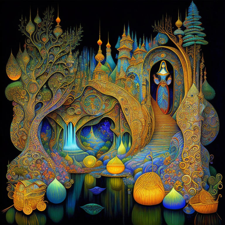 Intricate Artwork of Mystical Forest Scene