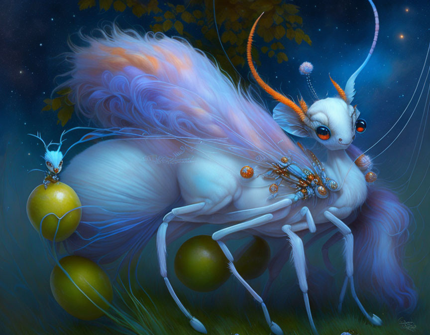 Ethereal cat-like creatures with butterfly wings in enchanted forest