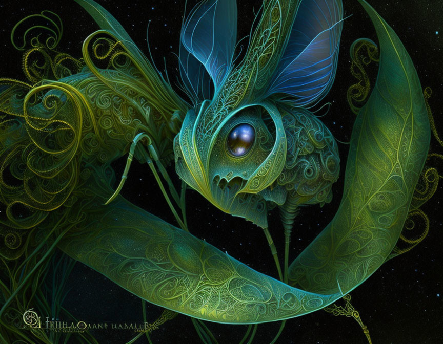 Fantastical butterfly creature with intricate wing patterns and single eye