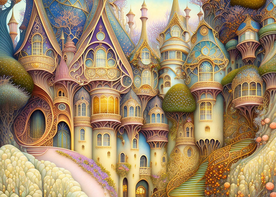 Vibrant fantasy landscape with fairytale-like architecture