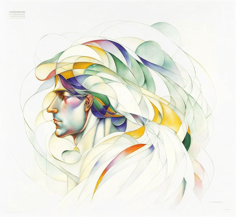 Colorful Abstract Portrait with Swirling Lines & Geometric Shapes