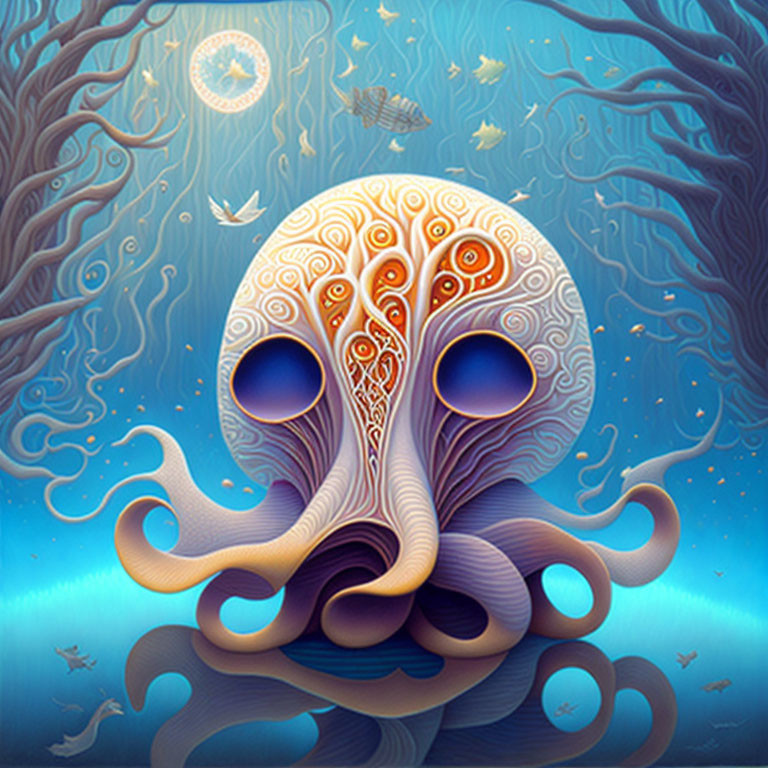 Vibrant Octopus Illustration in Underwater Scene