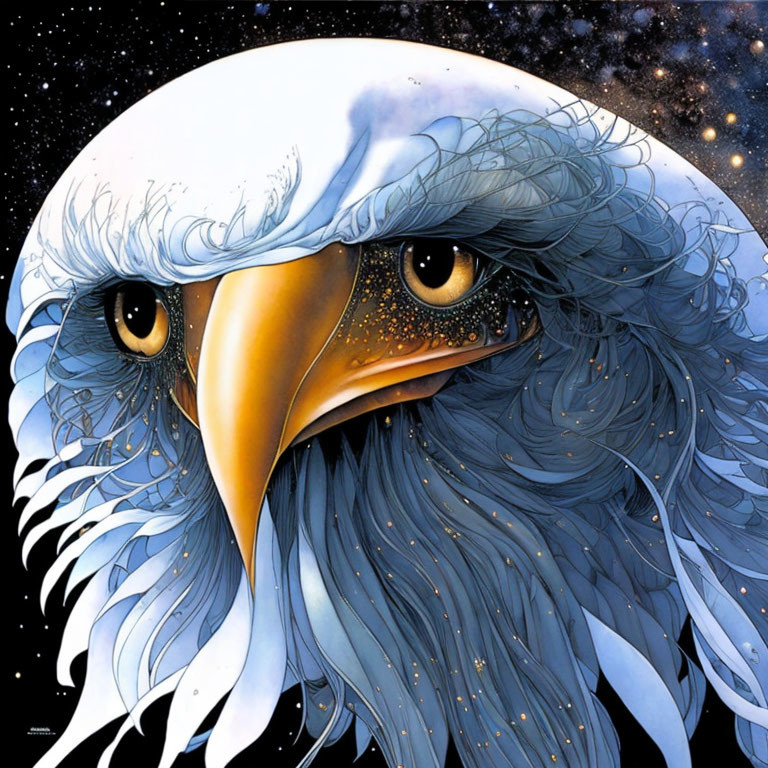 Eagle illustration with starry night sky theme