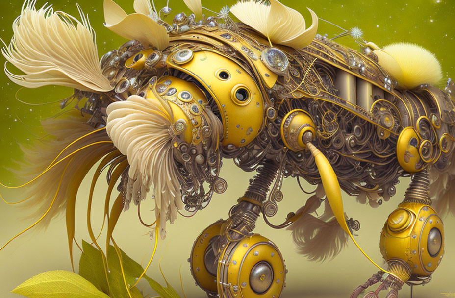 Detailed Steampunk Mechanical Bee with Gears and Pistons