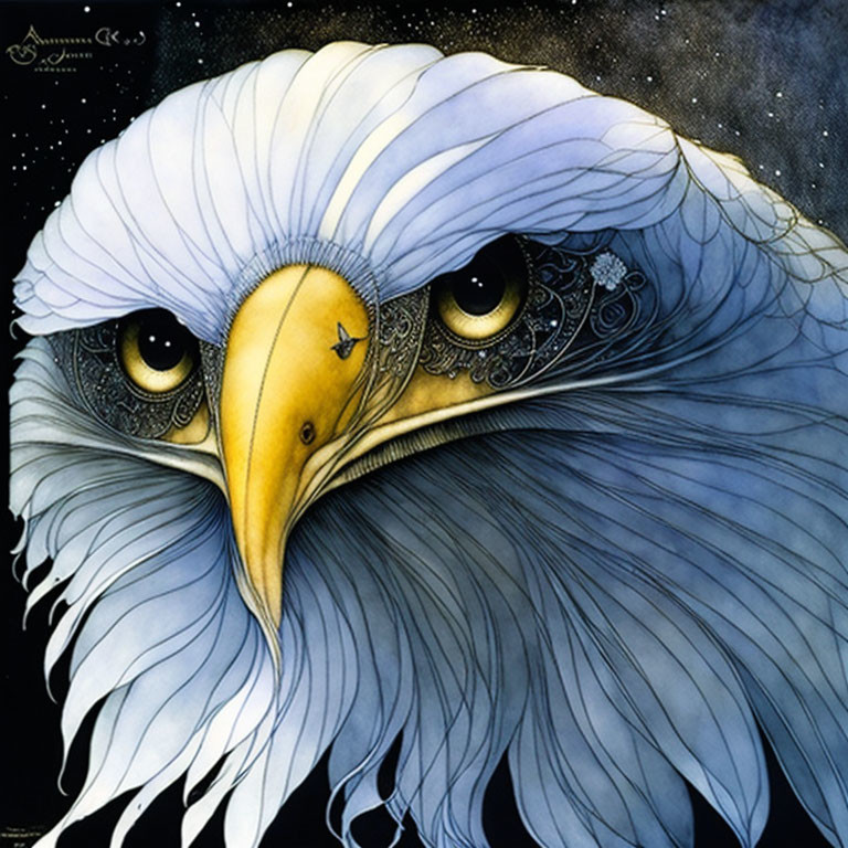 Majestic eagle art with starry night sky and intricate feathers