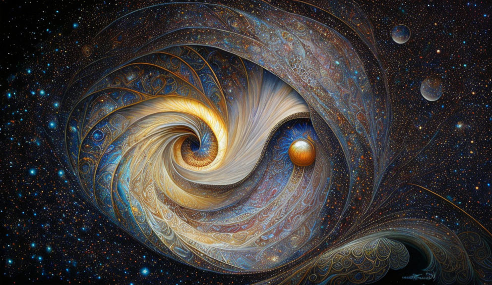 Detailed cosmic spiral digital artwork with textured patterns and space elements.