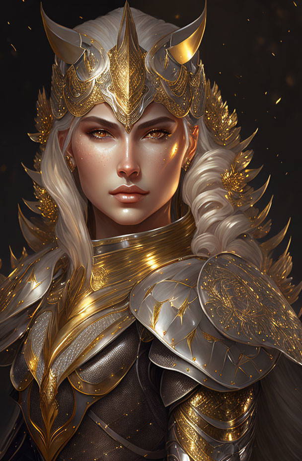 Golden-armored figure with winged helmet and fur accents on dark background