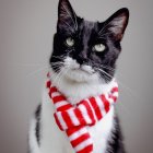 Cat with human-like features in pink collar holding flower