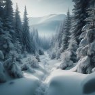 Detailed Monochromatic Winter Landscape Illustration