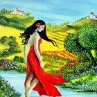 Vibrant Whimsical Landscape with Cheerful Figures