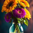 Colorful Flowers in Glass Vase Painting with Sunflowers and Peonies