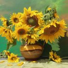 Vibrant Sunflowers in Glass Vase on Textured Background