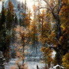 Tranquil autumn landscape with colorful trees and lake