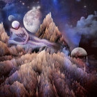 Surreal Landscape with Woman and Celestial Figure