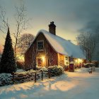 Winter Scene with Red House and Snowy Landscape