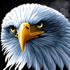 Stylized painting of blue feathered eagle head against starry night sky