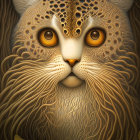 Fantasy cat illustration with amber eyes and ornate headdress