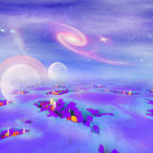 Purple Fox-Cat Creature on Alien Landscape Under Starry Sky