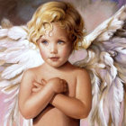 Cherubic Child with Feathered Wings in Pastel Background