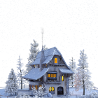 Charming Snowy Scene with Elegant House and Figures