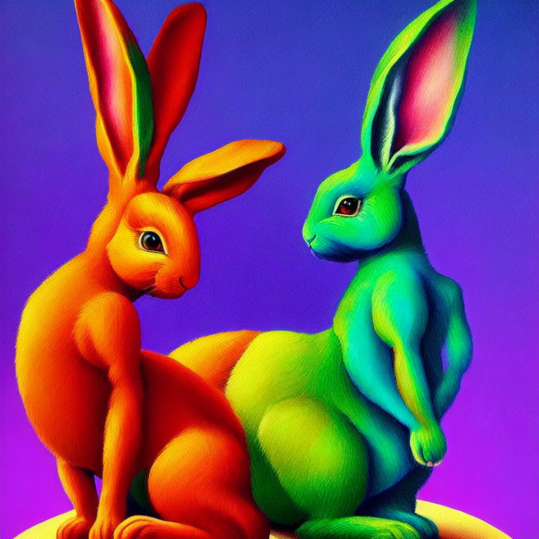 Colorful Stylized Rabbits on Purple Background