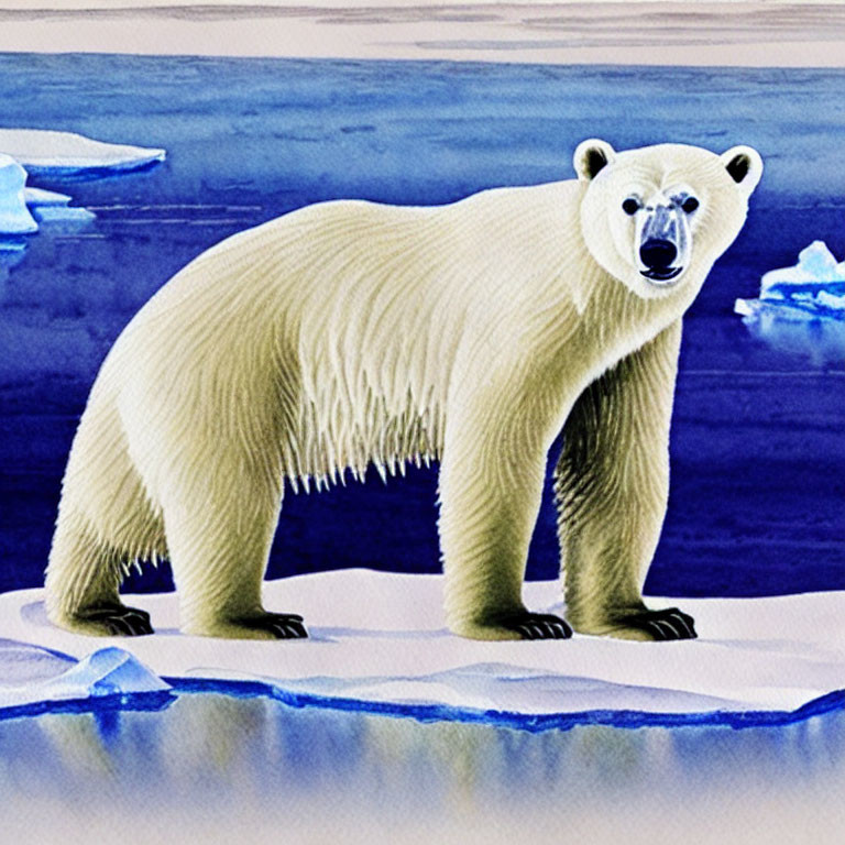 Stylized polar bear on ice against blue backdrop