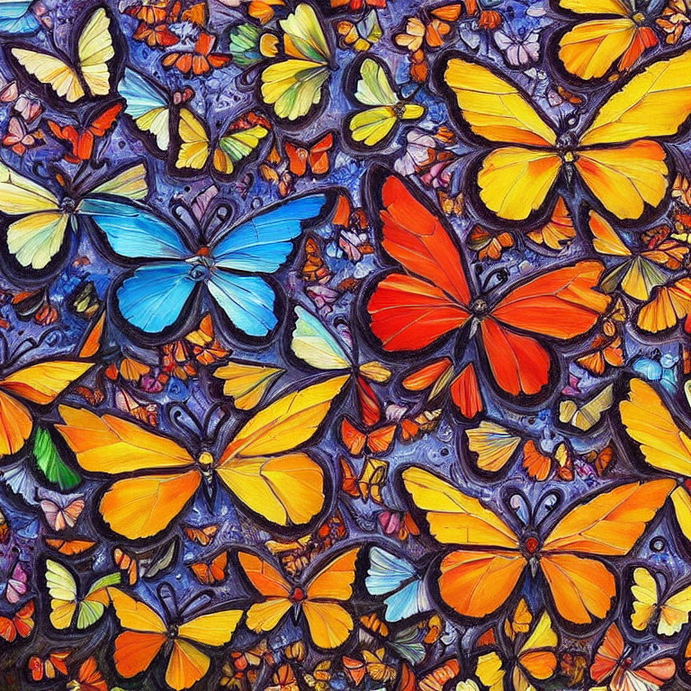 Colorful Butterfly Collection in Vibrant Painting