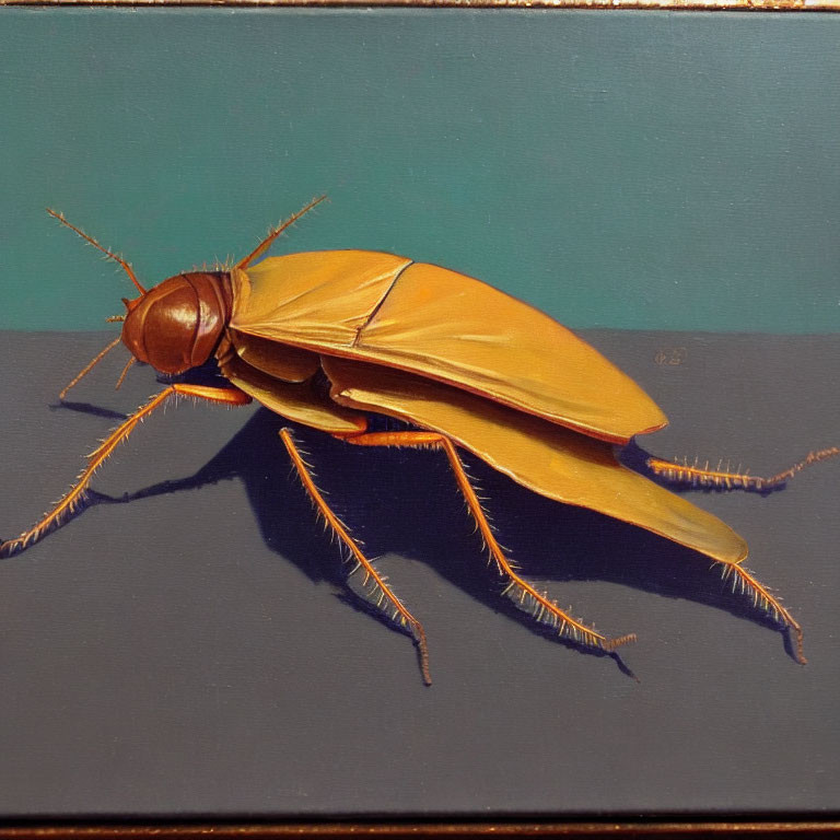 Realistic brown cockroach oil painting with detailed shadows on dark background