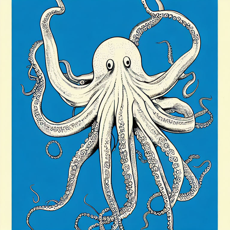 Detailed Octopus Illustration on Blue Background