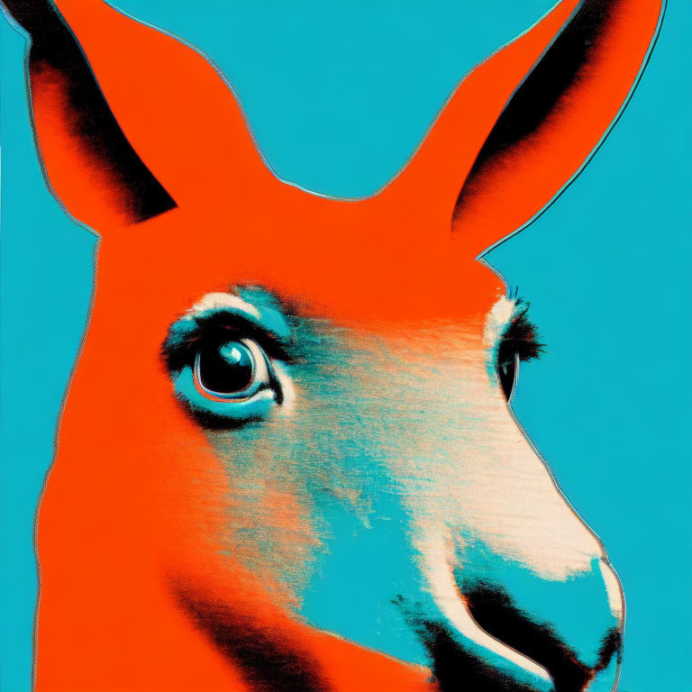 Vibrant Kangaroo Head in Bold Orange on Turquoise Background