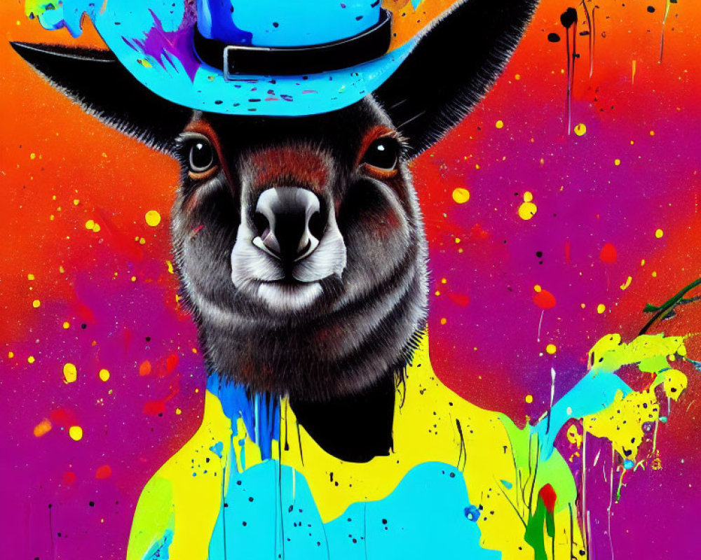 Colorful Kangaroo Wearing Blue Hard Hat in Vibrant Illustration