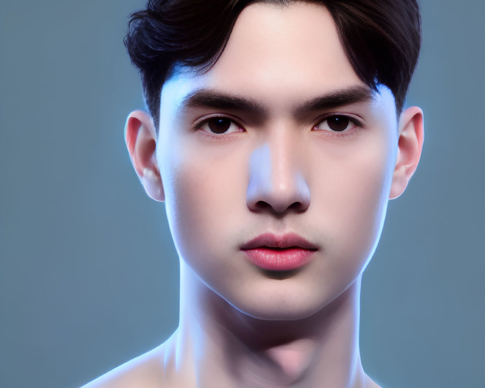 Young man with fair skin and slicked-back hair in digital portrait