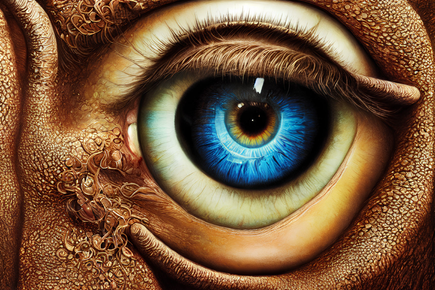 Detailed Vibrant Blue Eye Surrounded by Ornate Textures and Patterns