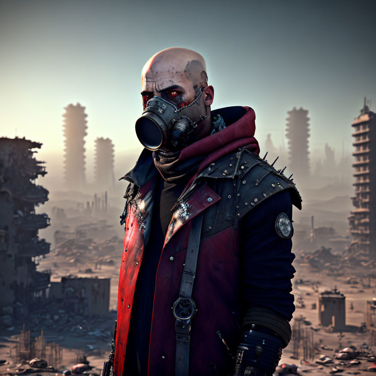 Rugged Figure in Post-Apocalyptic Landscape