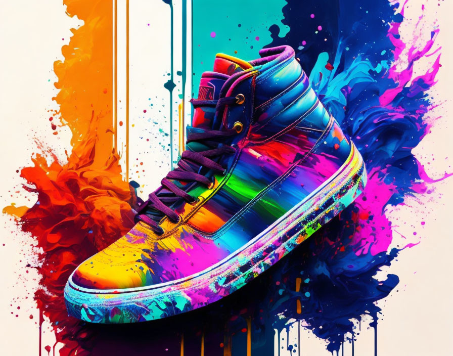 Rainbow-Colored Pattern Sneaker on Explosive Ink Splashes