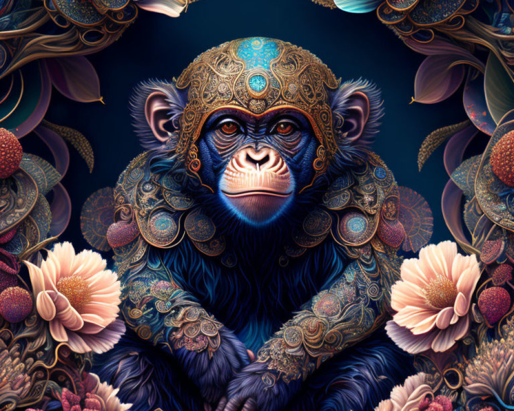 Ornate Patterned Chimpanzee in Floral Setting