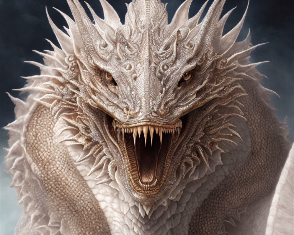 Detailed Close-Up Image: Fierce Dragon with Scales and Sharp Teeth